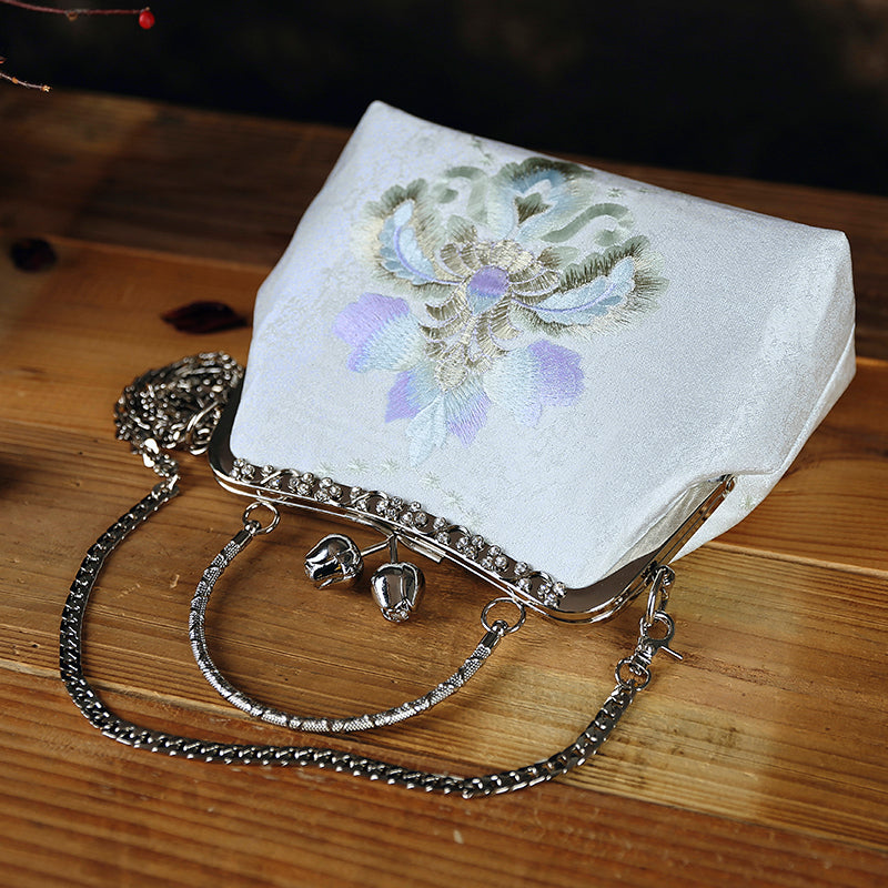 White Embroidered Chain Cross Shoulder Party Handbag