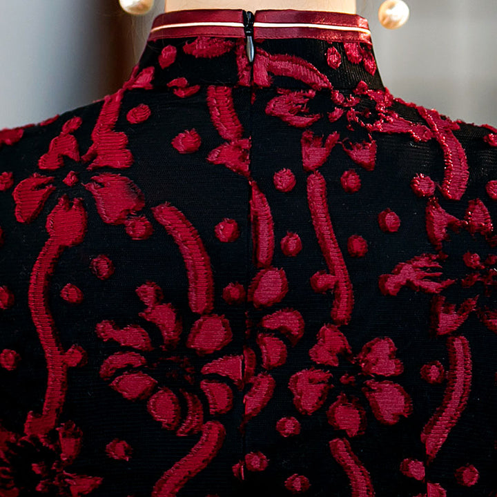 Blue Red Velvet Mothers Max Cheongsam Qi Pao Dress