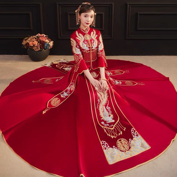 Phoenix Wedding Bridal Qun Kwa with Fit & Flare Skirt