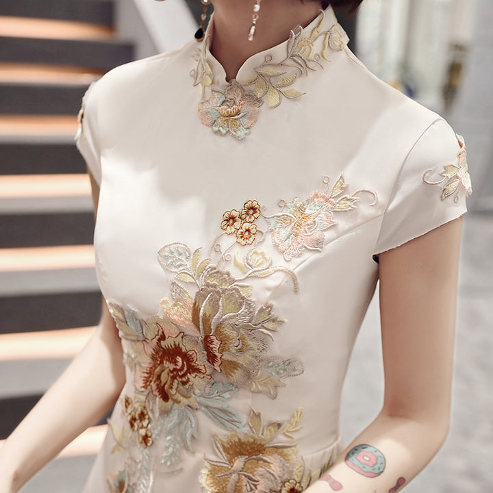White Floral A-Line Midi Qipao / Cheongsam Party Dress
