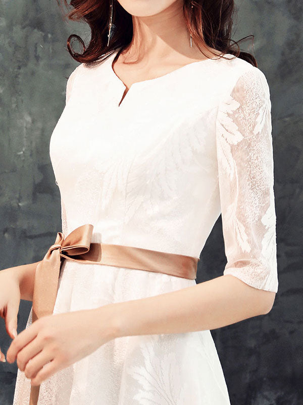 White Black Fit & Flare Lace Floor Length Evening Prom Dress