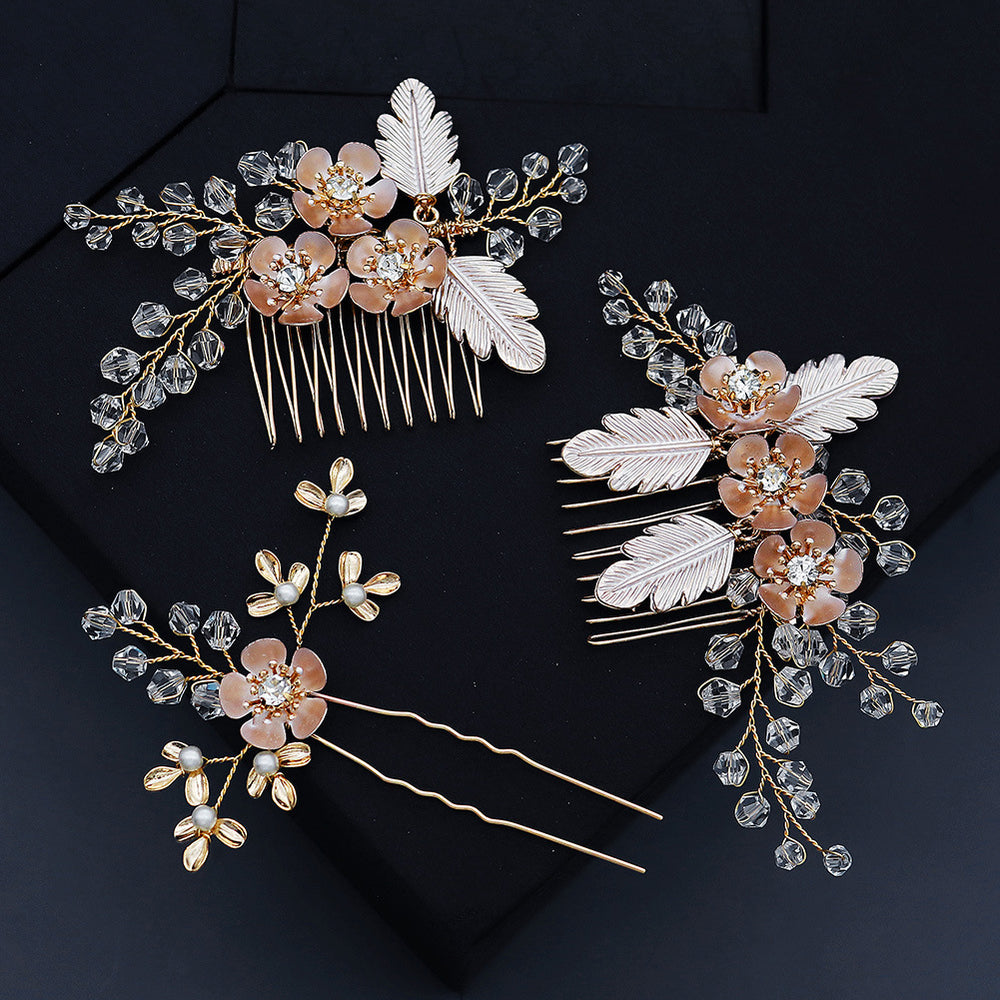 Rhinestone Alloy Flower Leaves Bride Wedding Hair Comb Pins
