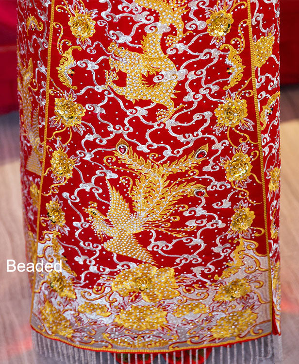 Beaded Chinese Wedding Qun Gua with Embroidered Phoenix & Dragon