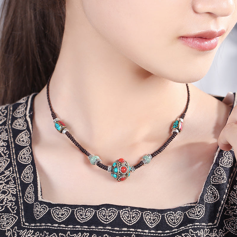 Handmade Adjustable String Jade Silver Necklace