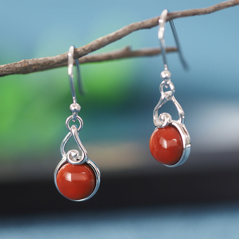 Vintage Silver Jade Drop Dangle Earrings