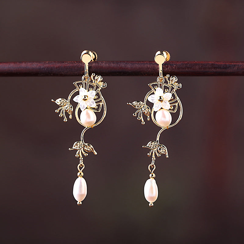 Pear Petals Drop Dangle Clip on Earrings