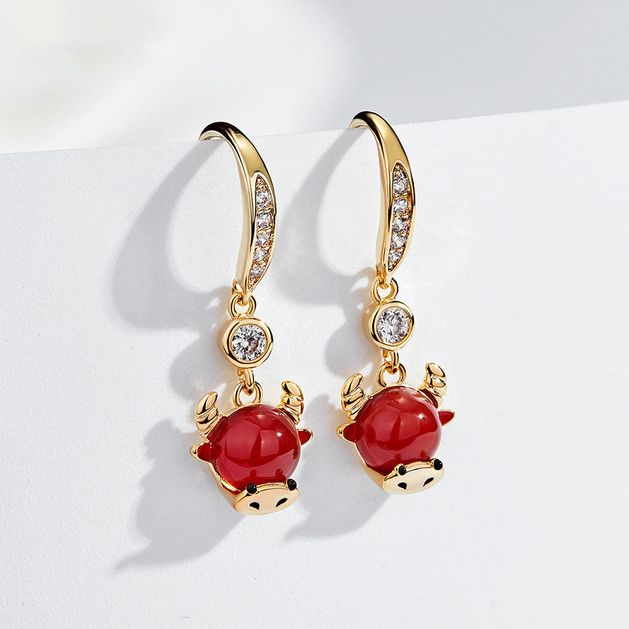 Ox Year Zircon Zodiac Animals Drop Dangle Earrings