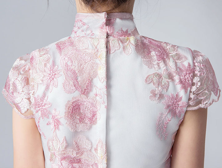 Pink Embroidered Kids Girls Cheongsam / Qipao Dress