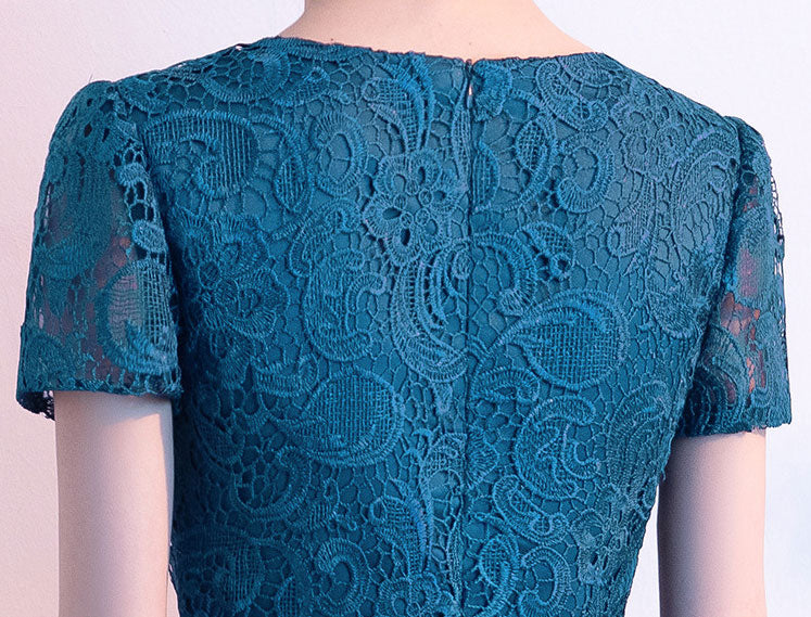 Blue Red Lace Bodice Fit & Flare Mid Dress