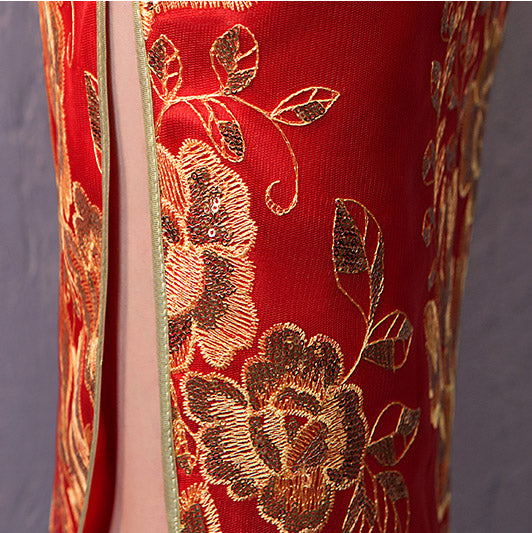 Red Blue Sequins Traditional Qipao Cheongsam Wedding Dress