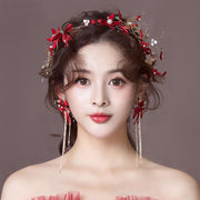 Red Silk Blossom Pearl Bridal Hair Vine Clip