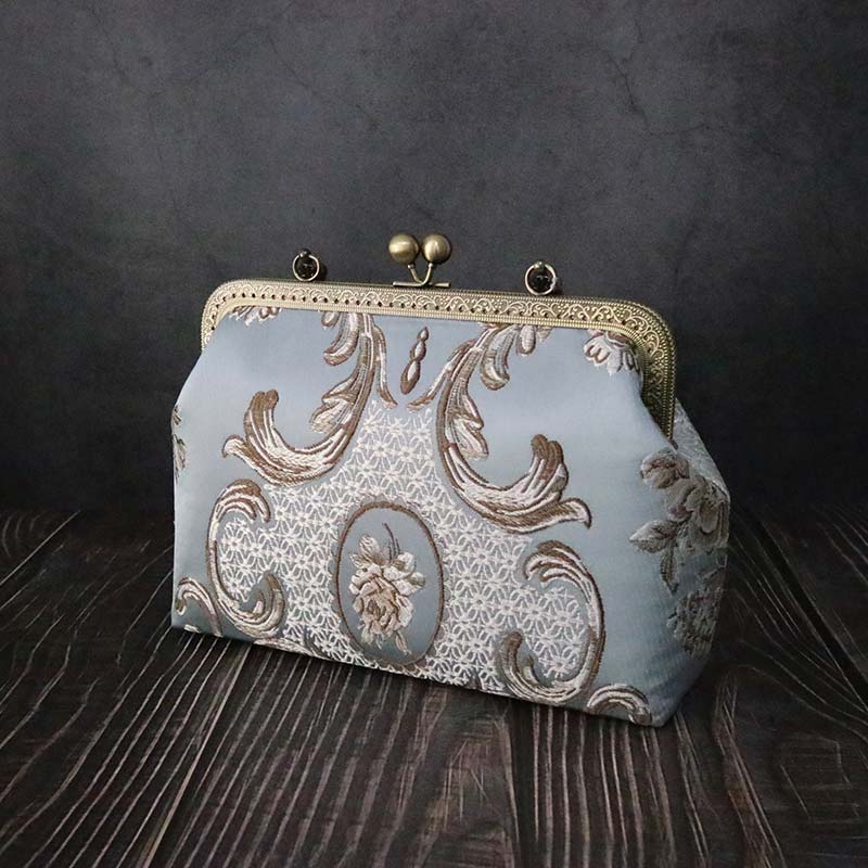 Blue Floral Chain Shoulder Cross Top Handle Bag