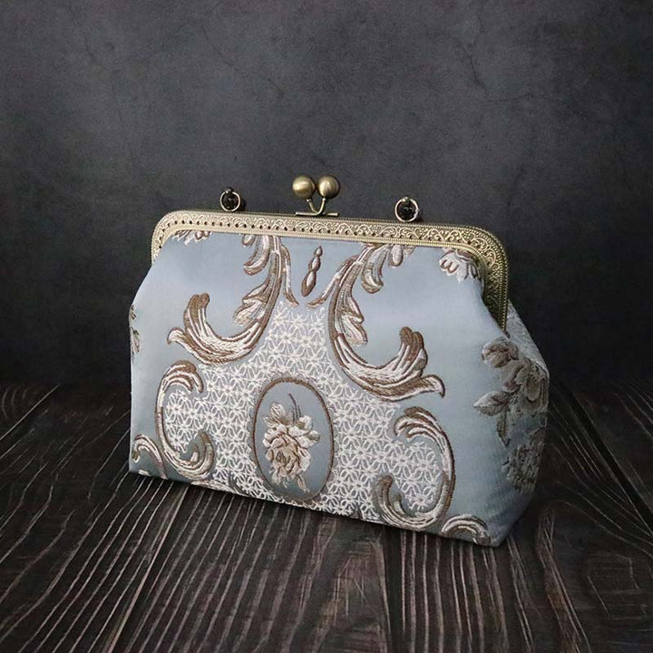 Blue Floral Chain Shoulder Cross Top Handle Bag