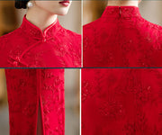Red Sequined Lace Engagement Plus Cheongsam Qi Pao Dress