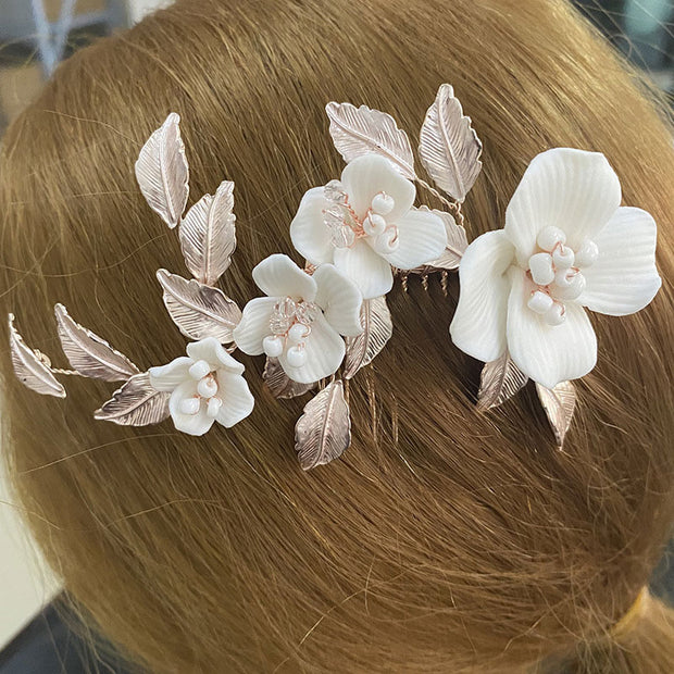 Alloy Ceramic Flower Bridal Wedding Hair Comb