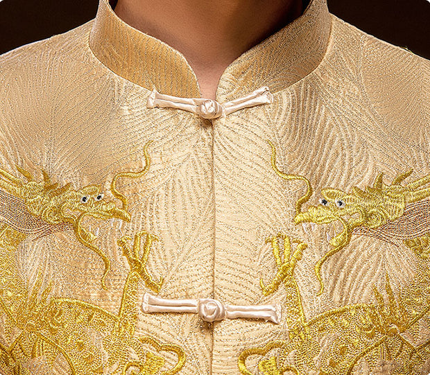 Golden Embroidered Dragon Chinese Men's Wedding Jacket