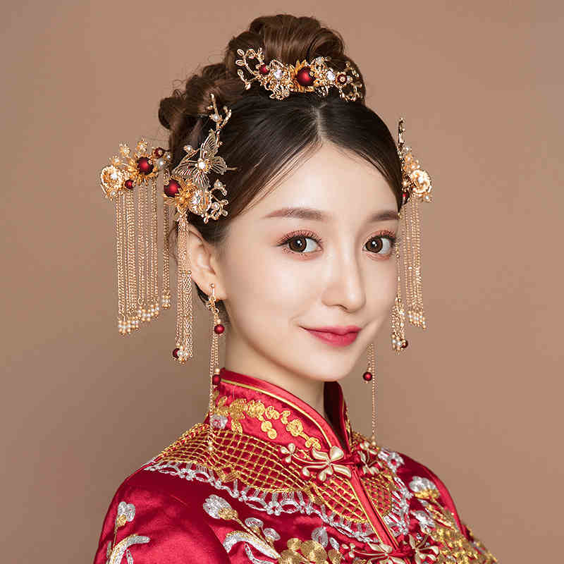 Traditional Chinese Dangling Tassels Bridal Hair Pins & Combs