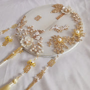 Vintage Pearl Floral Tassels Bride Hand Held Fans