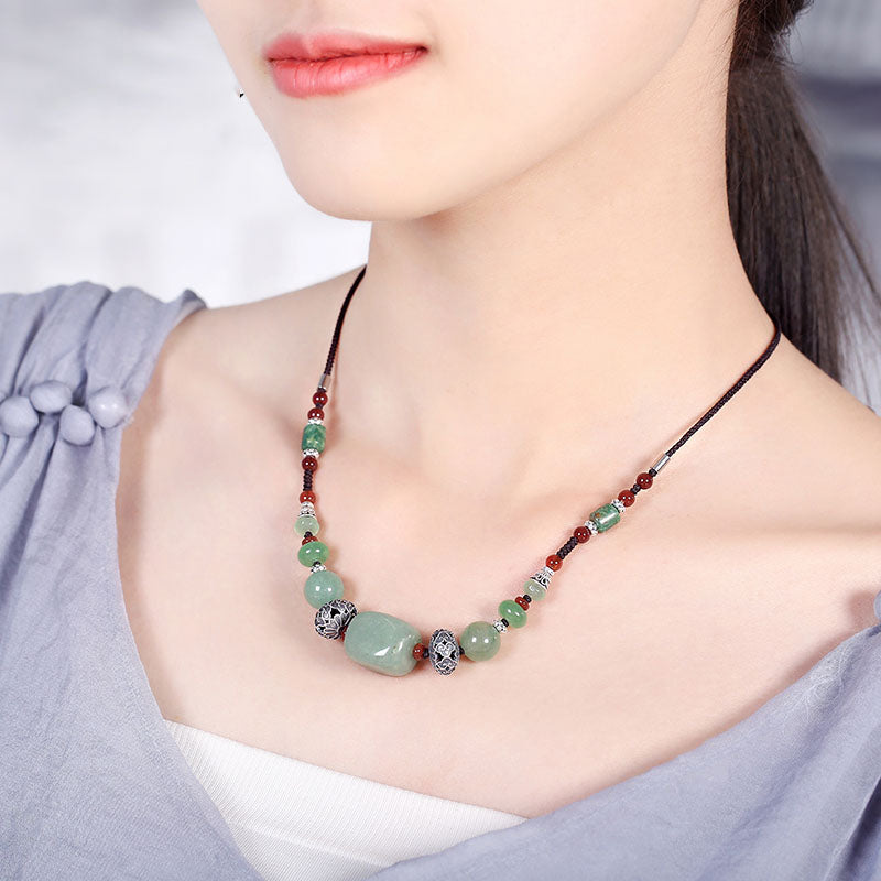 Handmade Adjustable String Jade Silver Necklace