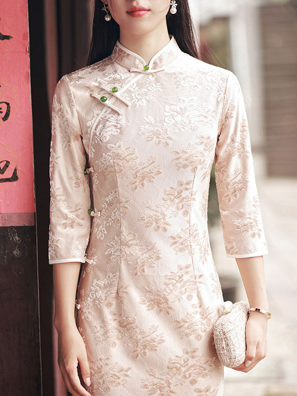 2021 Autumn Blue Floral Velvet Maxi Cheongsam Qi Pao Dress
