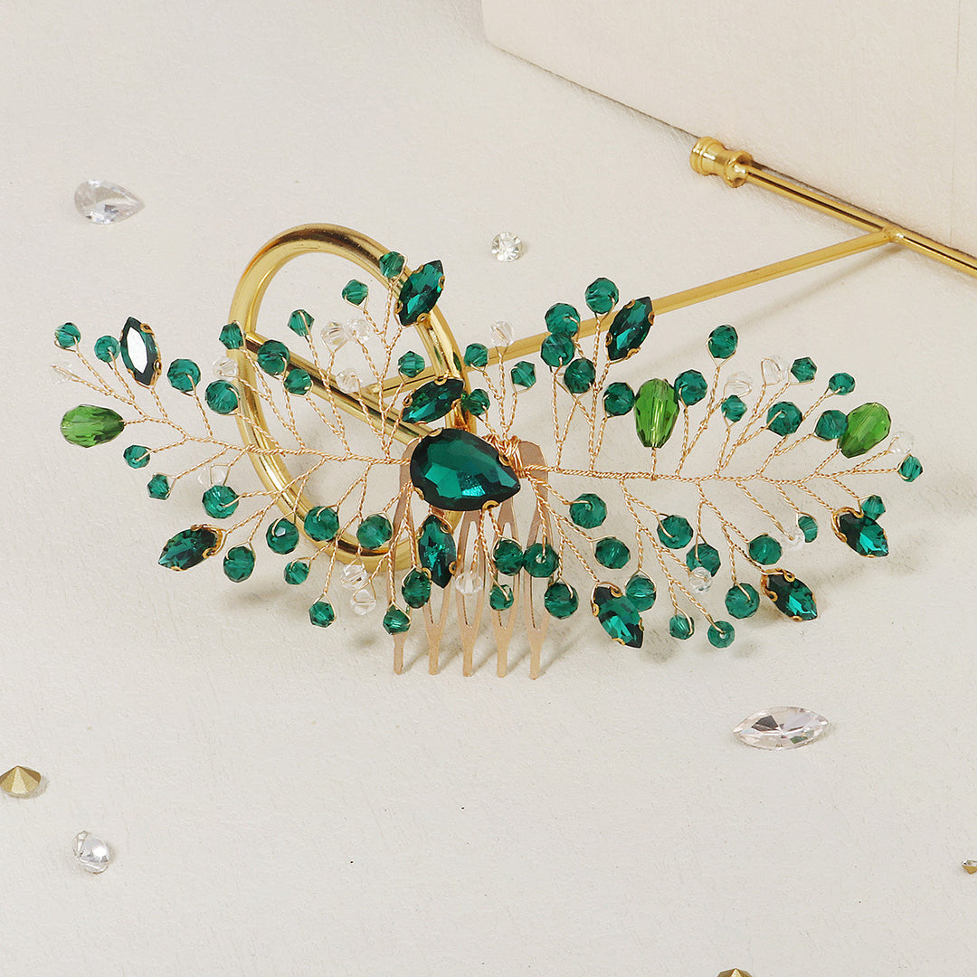 Green Rhinestone Bridal Bridesmaid Wedding Hair Comb