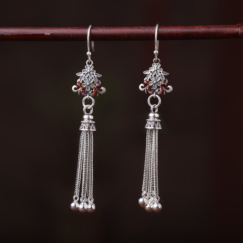 Long Drop Silver Tassel Dangle Clip On Earrings