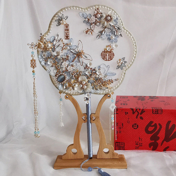 Chinese Vintage Pearl Floral Bride Hand Held Fans