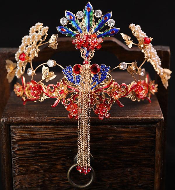 Chinese Traditional Dangling Bridal Hair Clips & Earrings