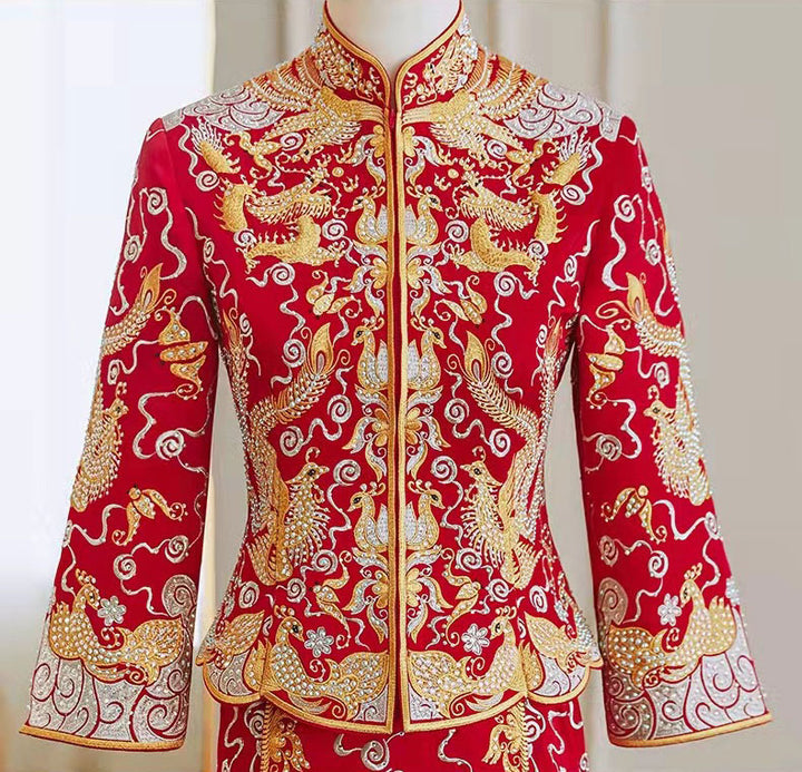 Beaded Embroidered Dragon Phoenix Wedding Bride Qungua