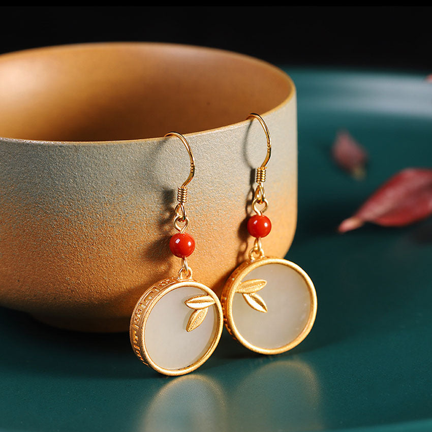 S925 Silver Jade Drop Dangle Earrings