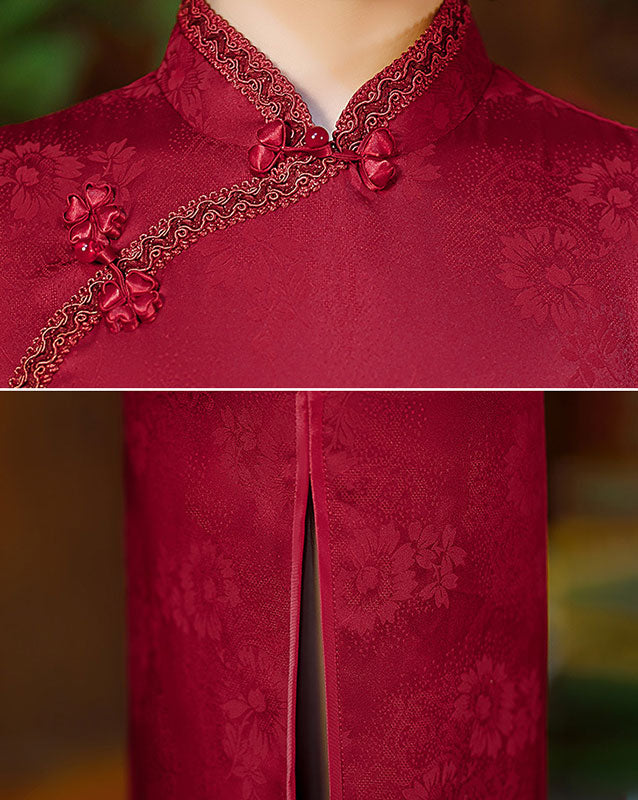 Green Red Floral Wedding Qi Pao Cheongsam Wedding Dress