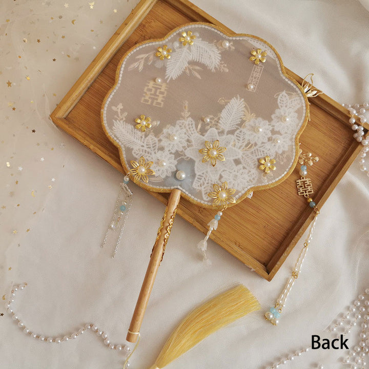  Vintage Pearl Floral Bride Hand Held Hexapetala Fans