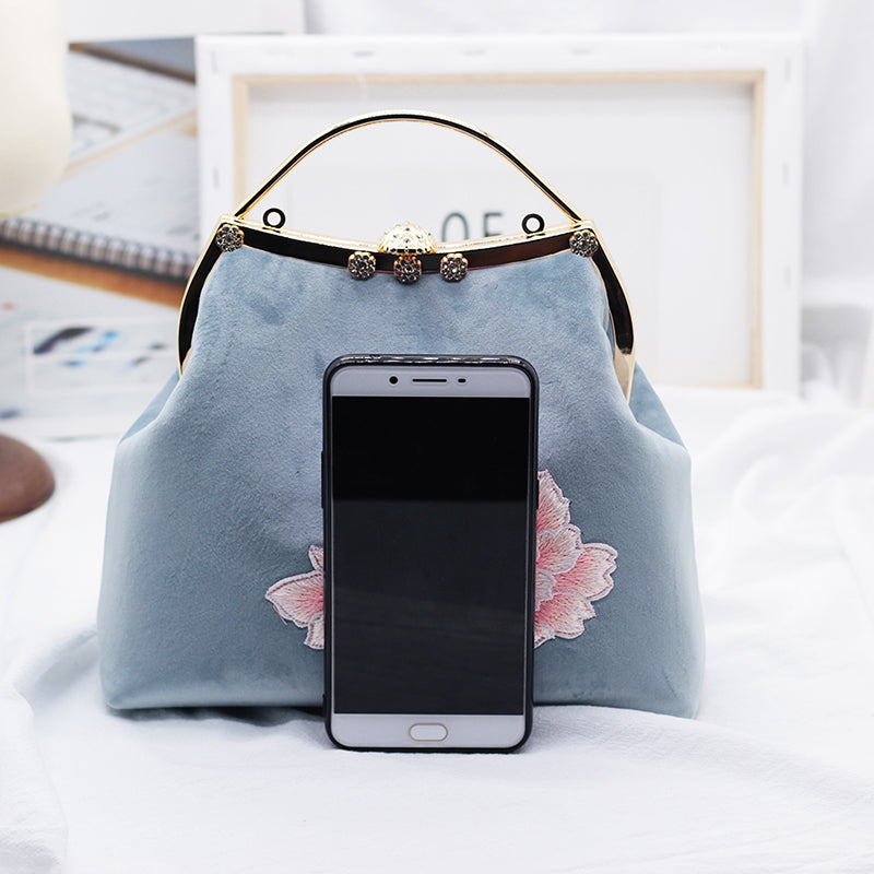 Blue Embroidered Chain Shoulder Cross Handbag