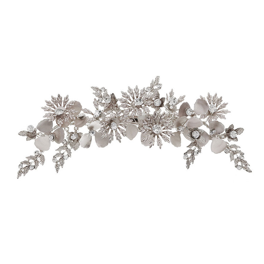 Gold Pink Rhinestone Flower Bride Wedding Hair Clip