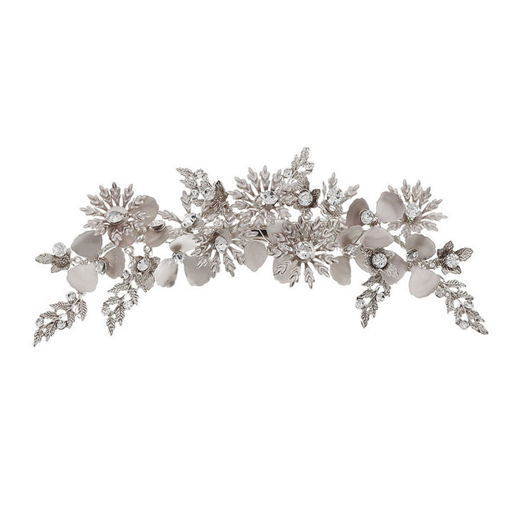 Gold Pink Rhinestone Flower Bride Wedding Hair Clip