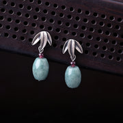 Jade Silver Drop Dangle Pierced Earrings