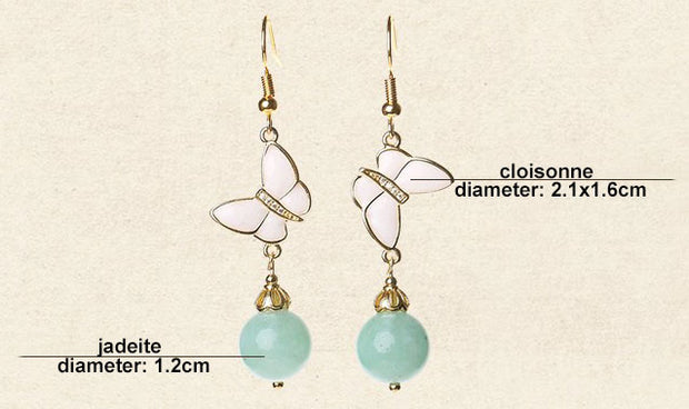 Butterfly Jadeite Drop Dangle Pierced Clip On Earrings