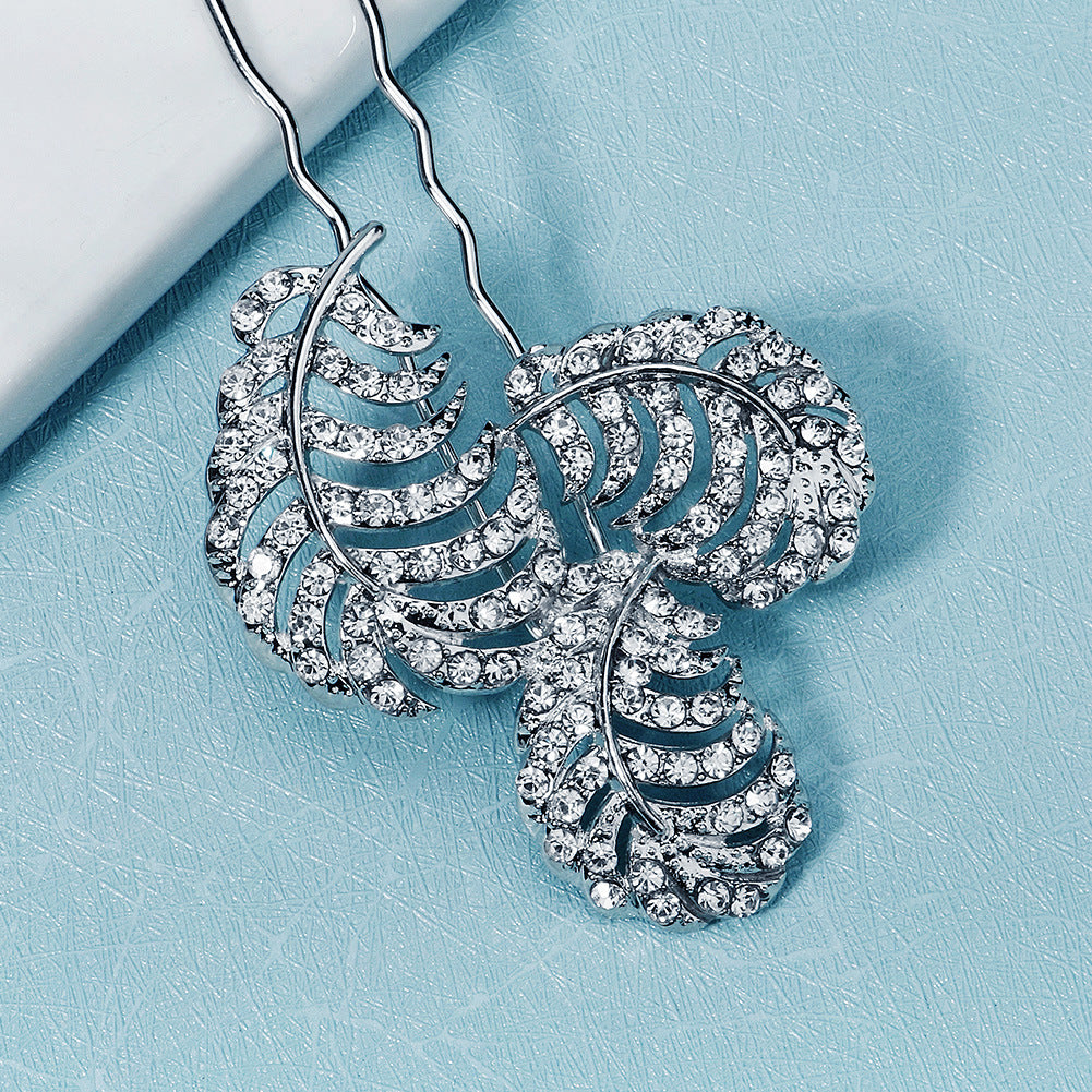 3 Pieces Silver Rhinestone Leaves Bridal Bridesmaid Wedding Hair Pins