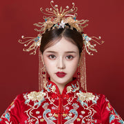 Chinese Traditional Tassel Bridal Hair Crown & Earrings