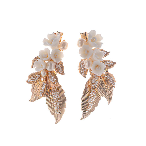 2 Pieces Pearls Ceramic Flower Bridal Wedding Hair Clip