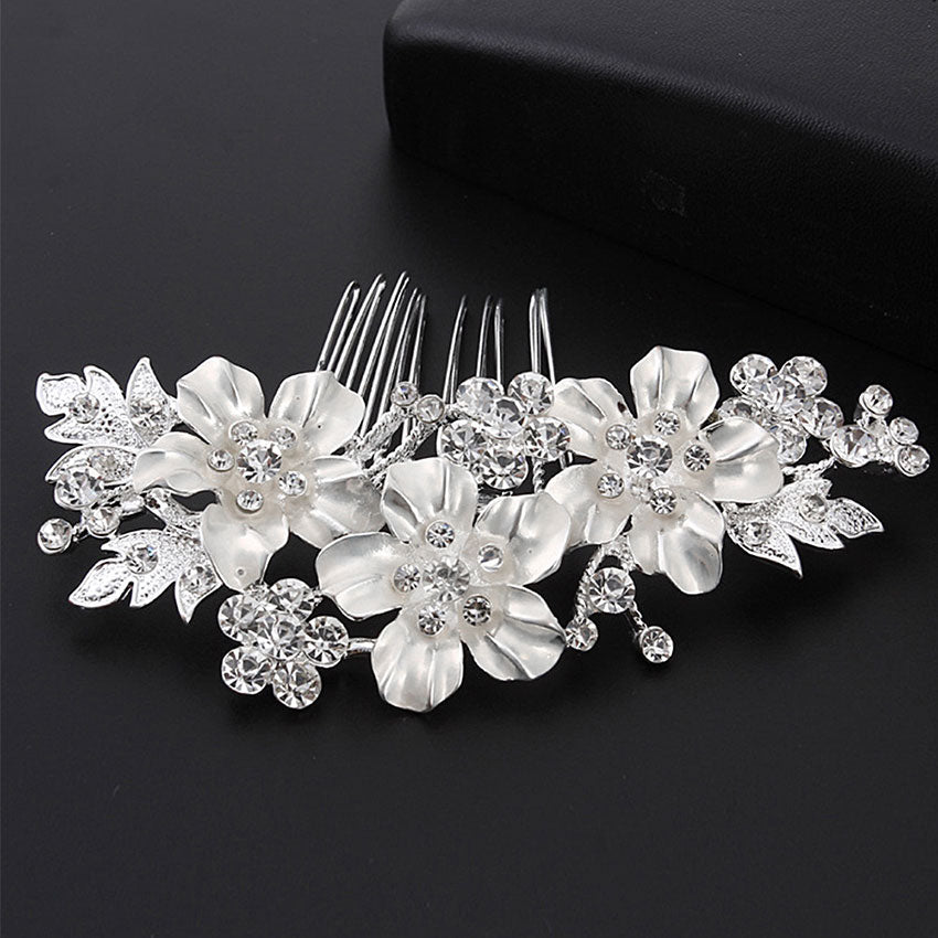 Gold Silver Rhinestone Flower Bride Hair Comb