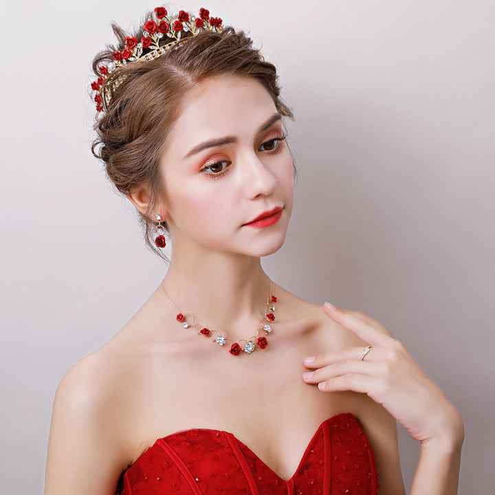 Rosette Crystal Bridal Hair Headband Crown & Earring