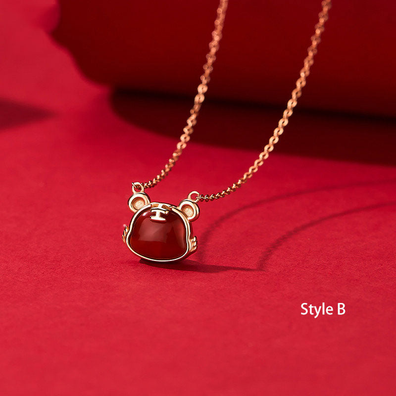 2022 Tiger Zodiac Agate Pendant Necklace New Year Birthday Gift
