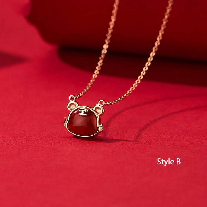 2022 Tiger Zodiac Agate Pendant Necklace New Year Birthday Gift