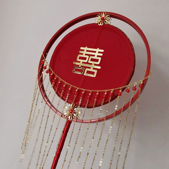 Red Vintage Tassels Bridal Hand Held Xi Fans