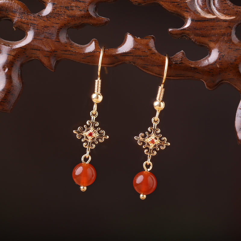 Red Agate Drop Dangle Clip On Pierced Earrings