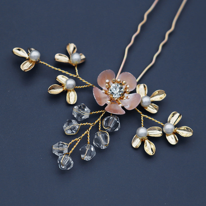 Rhinestone Alloy Flower Leaves Bride Wedding Hair Comb Pins