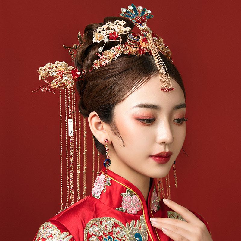 Chinese Traditional Dangling Bridal Hair Clips & Earrings