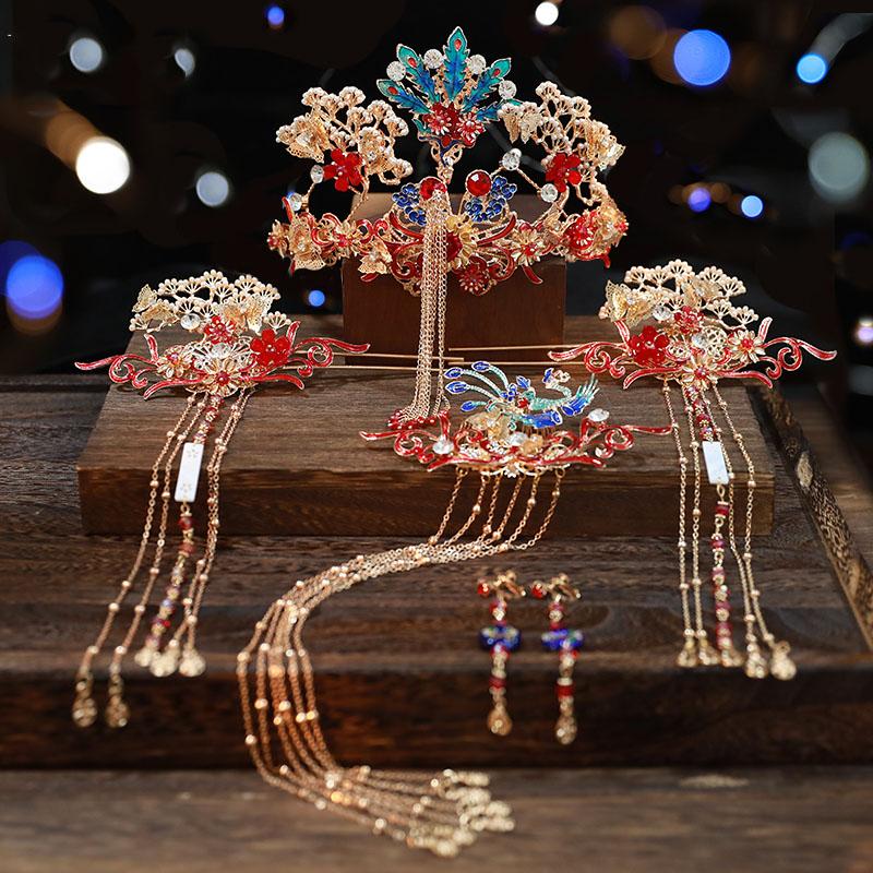 Chinese Traditional Dangling Bridal Hair Clips & Earrings
