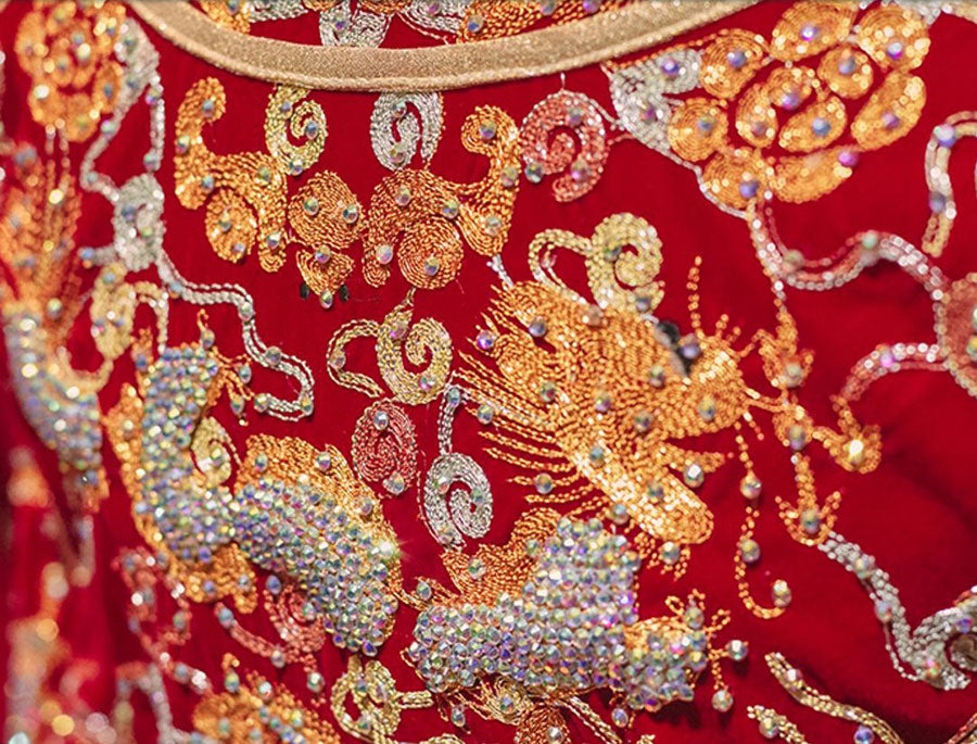 2023 Beaded Dragon Phoenix Wedding Bride Qungua Xiuhe